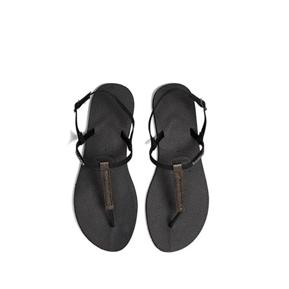 Havaianas Black T-Strap Sandals with Metallic Accent size 6.5